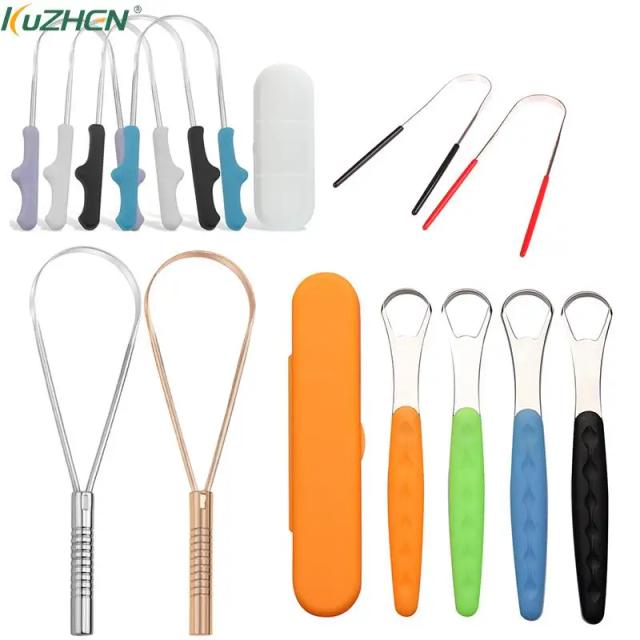 Stainless Steel Tongue Scraper Oral Hygiene Scraper Cleaning Tool Metal Tongue Fresh Breath Cleaning Coated Toothbrush on Productcaster.