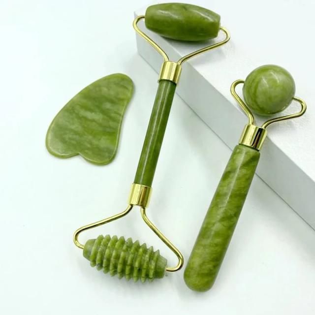 Natural Jade Roller Massager for Face Body Back Foot Massage Roller Facial Liftting Anti-wrinkle Double-end Gua Sha Jade Stone on Productcaster.