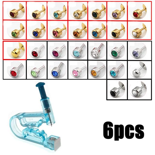 6xHealthy Safety Disposable Unit Ear Studs Piercing Gun Piercer Tool Machine Kit on Productcaster.