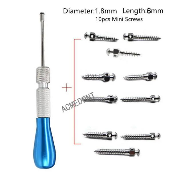 1 Set Screwdriver +10pcs Mini Screws Dental Orthodontic Screw Driver Micro Screw Driver Handle Drilling Tool 1.8mm*8mmX10 on Productcaster.