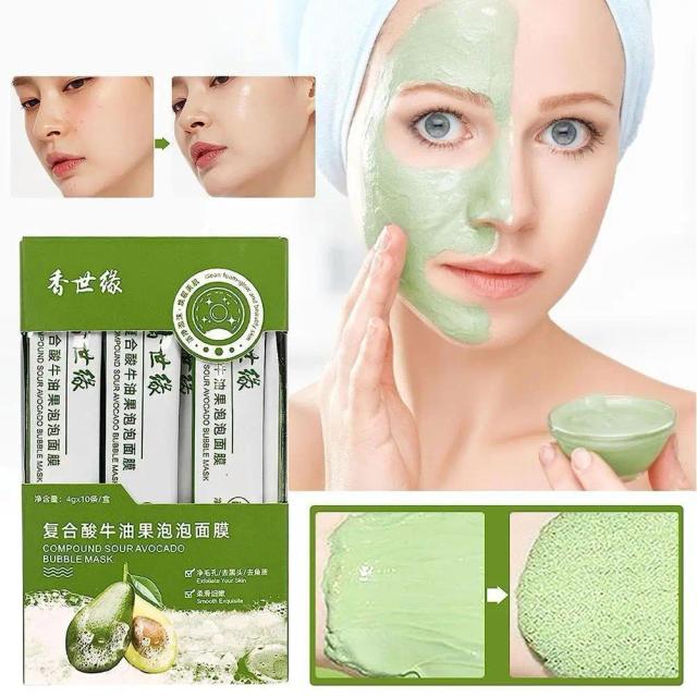 4gx10pcs Avocado Sheet Mask Tender Moisturizing Mask Care Oil-Control Mask Whitening Pores Facial Shrink Face Face Korean M D2G8 on Productcaster.