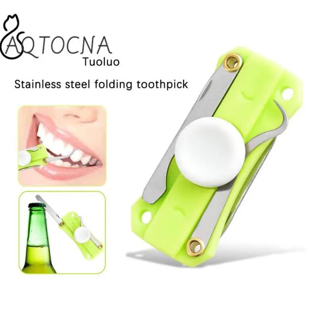 Tooth Cleaner Foldable Toothpick Stainless Steel Bottle Opener Flossing Tartar Removal Tool Tooth Oral CleaningTool Folding on Productcaster.