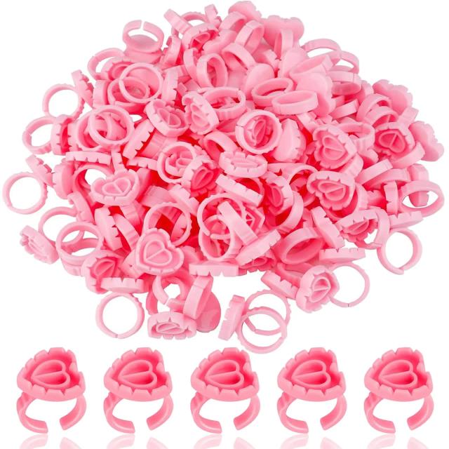 100 Pcs Glue Rings Smart Glue Holder for Eyelash Extensions, Easy Fanning Glue Cups for Volume Lashes, Pink on Productcaster.