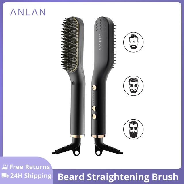 ANLAN Beard Hair Straightening Brush Hot Heated Comb Men Beard Multifunctional Straightener Ceramic Comb Quick Hair Styler on Productcaster.