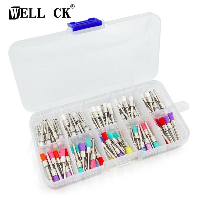 WELL CK 100pcs Dental Materials Prophy Prophylaxis Brush Colour White Nylon Polishing Brushes RA Shank 2.35mm Dentistry Polisher on Productcaster.