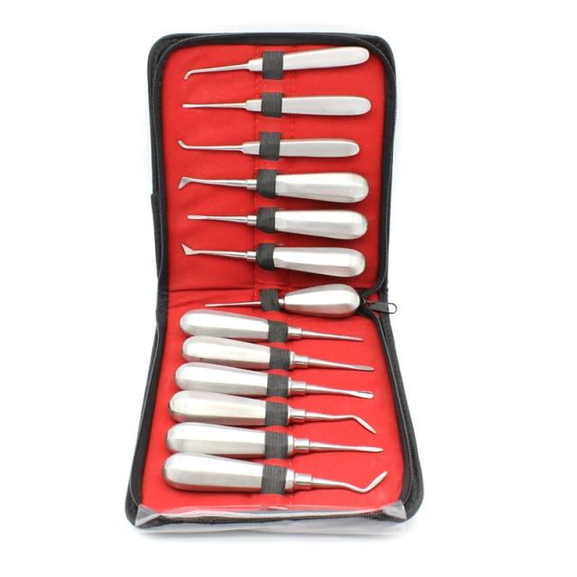 Autoclave 13pcs Dental Elevator Set Teeth Extraction Tooth Extracting Forceps Stainless Steel Curved Root Lift Tools on Productcaster.