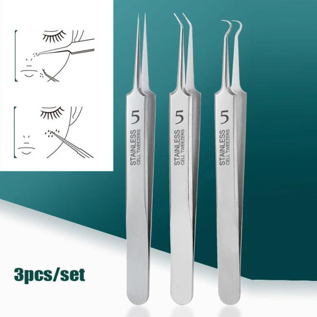 3pcs/set Professional Ultra-fine Blackhead Removal Tweezers Beauty Salon Acne Needles Deep Cleaning Clips Facial Skin Care Tool on Productcaster.