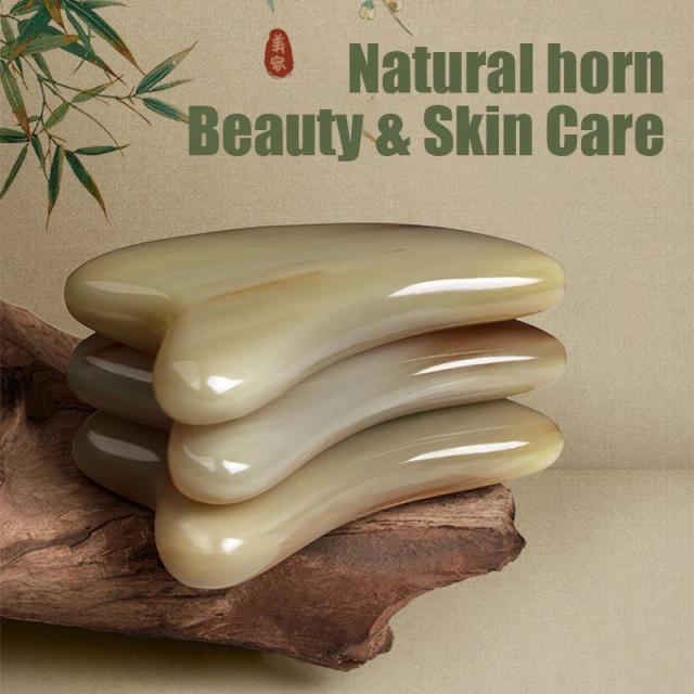 Facial Gua Sha Beauty Tools Natural Ox Horn Scraping Board & Massage Stick Set Eye Jawline Skin Lifting Face Oil Spa Skin Care on Productcaster.