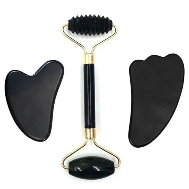 Natural Stone Gua Sha Jade Roller Massager for Face Black Double Head Roller Massage Tools Gouache Scraper Body Facial Massager on Productcaster.