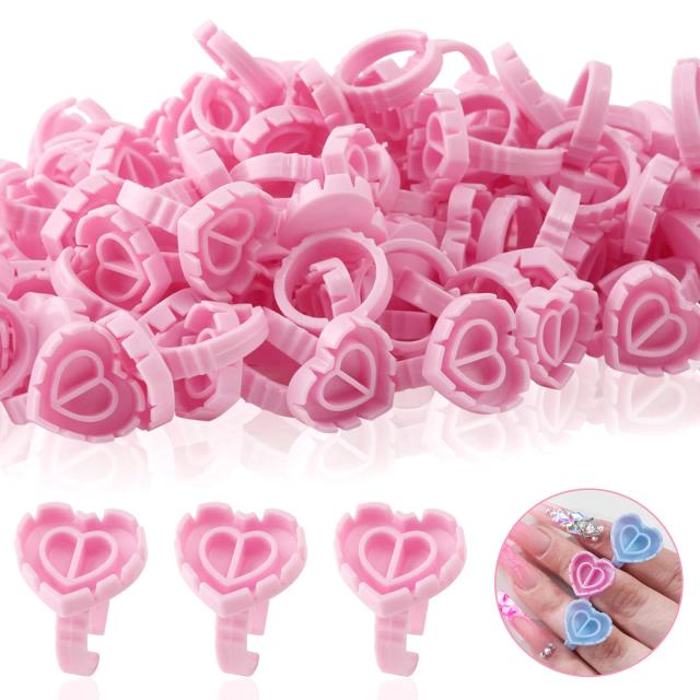 100Pcs Eyelash Extension Smart Glue Rings Cups Lash Holder Heart-shaped Fanning Blossom Cups for Eyelash Makeup Beauty Cosmetic on Productcaster.