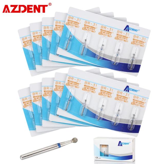 AZDENT 50pcs=10 Packs Dental Diamond Burs Medium FG 1.6mm for High Speed Handpiece Turbine Dentist Tools Dental Lab Burs on Productcaster.