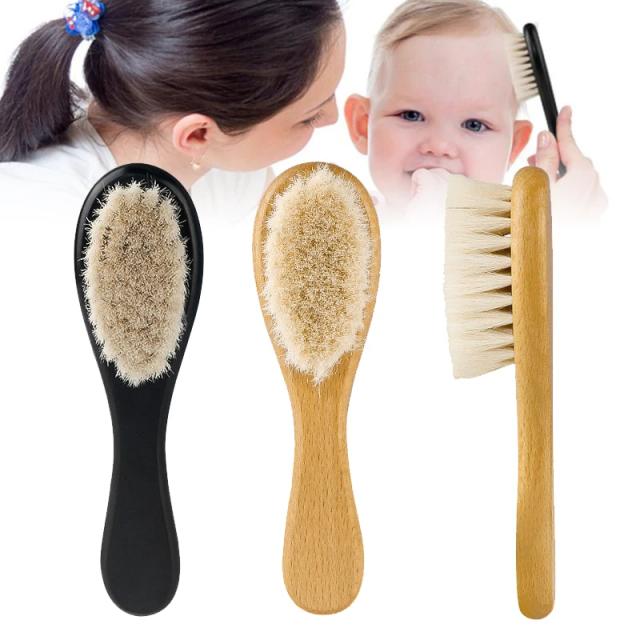 Baby Wooden Brush Natural Soft Wool Bristle Bath Brush Infant Comb Head Massager Hair Brush Newborn Gift on Productcaster.