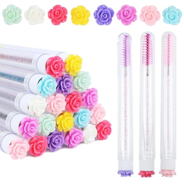 50pcs Reusable Rose Eyelash Brush Tube for Eyelash Extension Replaceable Mascara Wands Eyebrow Brush Applicator Dust-proof on Productcaster.