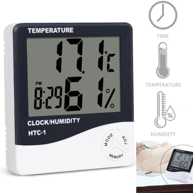 LCD Digital Thermometer Hygrometer Temperature Humidity Tester Weather Station Clock For Eyelash Extension Makeup Beauty Tools on Productcaster.