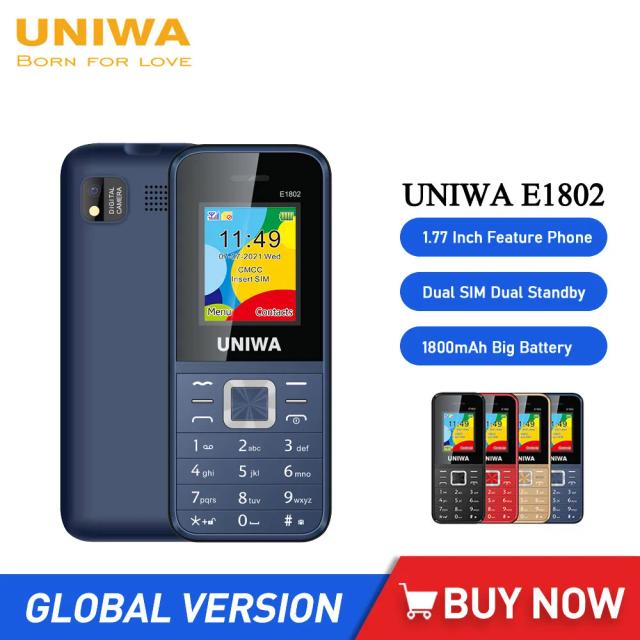 UNIWA E1802 2G Cellphone 1.77 Inch Flip Phone Push Button 1800mAh Telephone for Senior Elder Dual SIM Dual Standby Wireless FM on Productcaster.