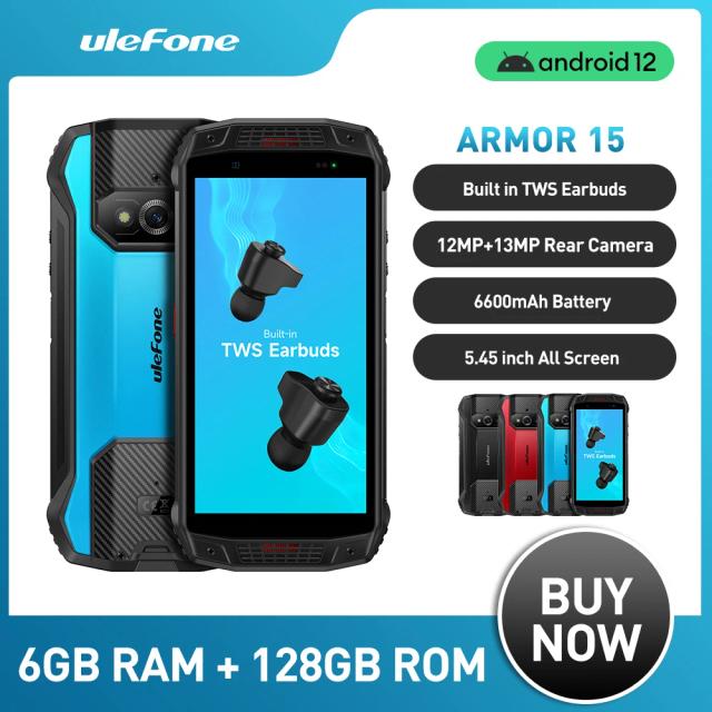 Ulefone Armor 15 Rugged Waterproof Phone 128GB NFC Android 12 Built-in TWS Earbuds Smartphone 6600mAh 2.4G/5G WLAN Mobile Phone on Productcaster.