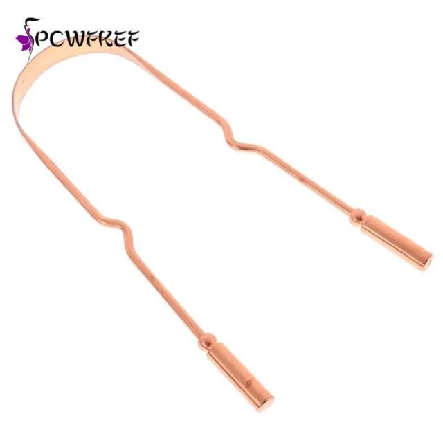 Tongue Scraper Copper Oral Cleaner Brush Fresh Breath Cleaning Coated Tongue Toothbrush Oral Hygiene Care Tools on Productcaster.