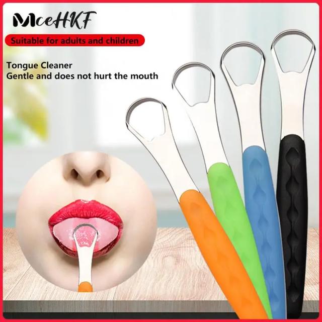 Portable Non-slip Handle Tongue Cleaner Tongue Scraper Reusable Stainless Steel Oral Mouth Brush Travel Case Black/Blue/Green on Productcaster.