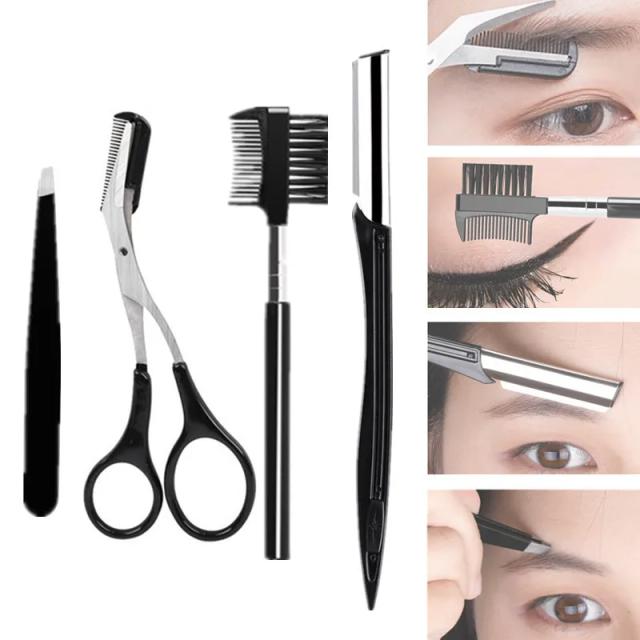 3/4 Pcs Professional Eyebrow Trimming Tool Set Tweezer Eyelash Cutter Eyebrow Clipper Stainless Steel Eyebrow Makeup Scissors on Productcaster.