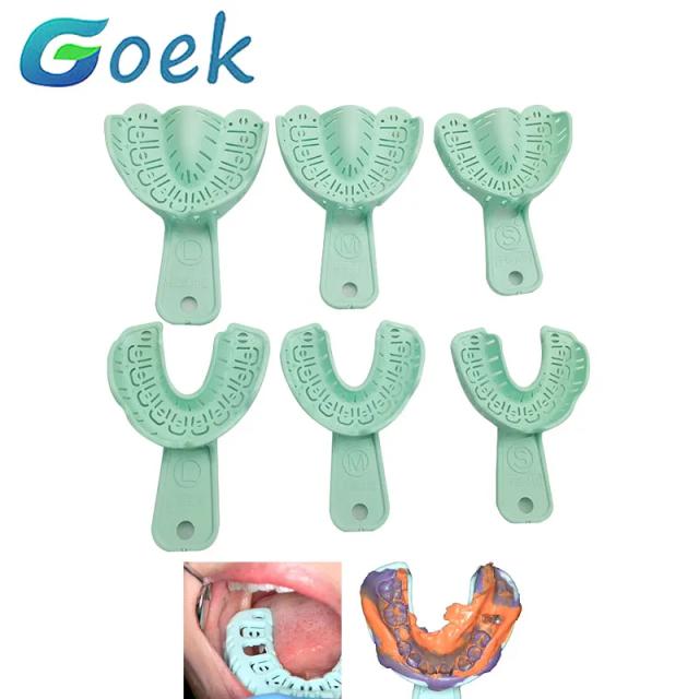 3 pairs Dental Implant Tray Green Full Mouth Removable Partial Mold Tray Easy To Fold Baffle Plastic Dentist Tool Material S/M/L on Productcaster.