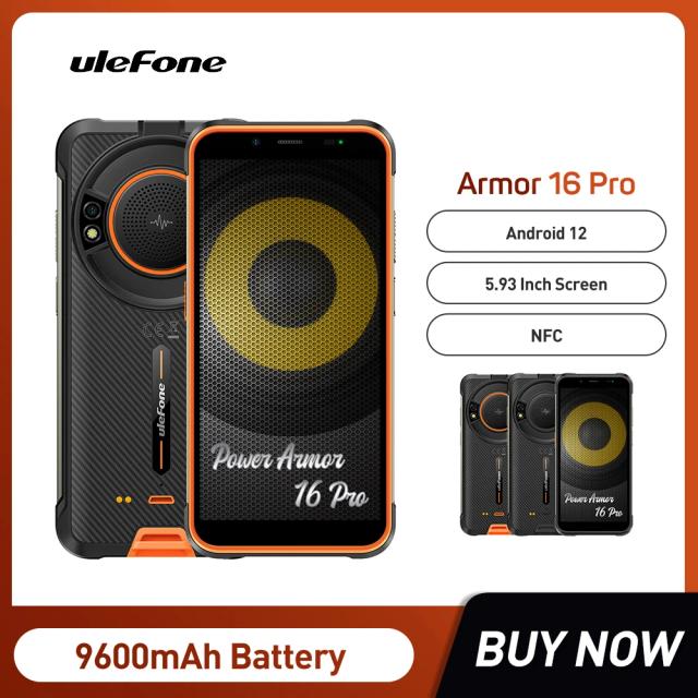 Global Ulefone Power Armor 16 Pro Android 12 NFC Rugged Phone Rugged Waterproof 4GB 64GB Smartphone 9600mAh 2.4G/5G WiFi on Productcaster.