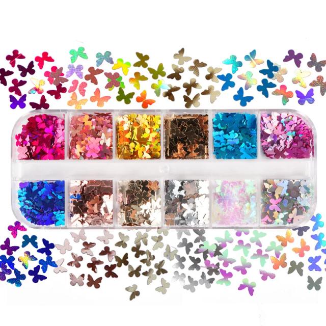 Mix Color Fluorescent Butterfly Glitter Eyelash Extension Accessories Nail Art Glitter Decorations Professional Makeup Tools on Productcaster.