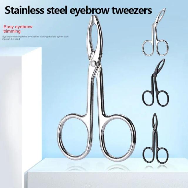 Stainless Steel Elbow Eyebrow Pliers Clip Scissors Tweezers Straight Pointed Professional Eyebrow Plucking Makeup Beauty Tools on Productcaster.