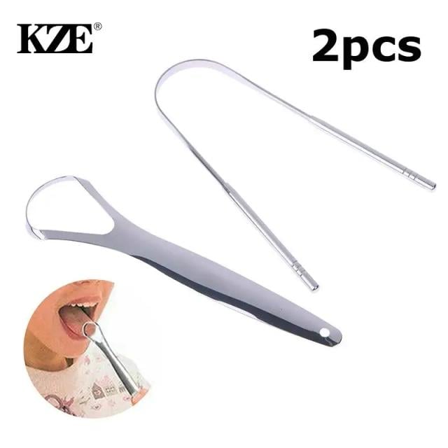 2Pcs Tongue Scraper Stainless Steel Tongue Cleaner Bad Breath Removal Oral Care Tools on Productcaster.