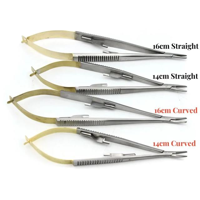 TC Head Straight/Curved Castroviejo Needle Holders with Lock Holding Forceps 14cm/16cm Microsurgery Instruments Dental Forcep on Productcaster.