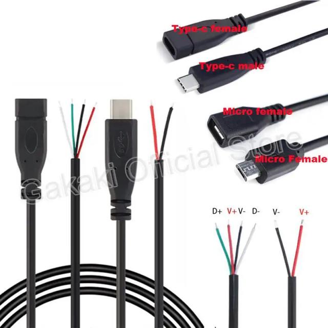 Micro USB 2.0 A Female Male Jack Power Supply Extension Cable 4 Pin 2 Pin 4 Wires DIY Data Line Charging Cord Type-C Wire on Productcaster.