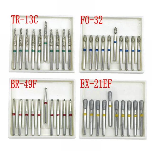 10pcs/box 1.6mm Shank Dental Diamond Burs Drill FG Dia-burs for High Speed Handpiece Burs Dentist Drills on Productcaster.