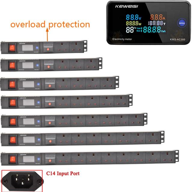 Network cabinet rack Power strip British standard socket LCD voltmeter with overload protection C14 input without extension cord on Productcaster.