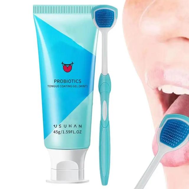 Tongue Cleaners With Brush Scraper Fight Bad Breath Mild Formula Cleaning Gel Remove Oral Odor Tongue Care on Productcaster.