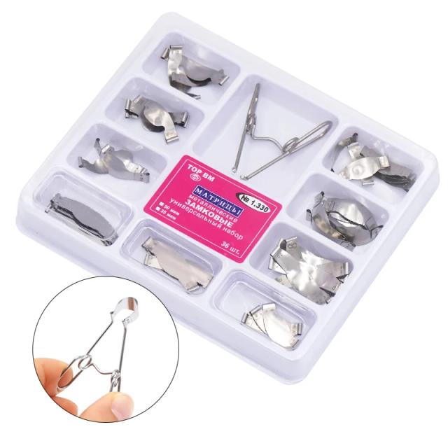 Dental Matrix Sectional Contoured Metal Matrices with Springclip No.1.330 Band Resin Clamping/Seperating Ring Dentist Tools on Productcaster.