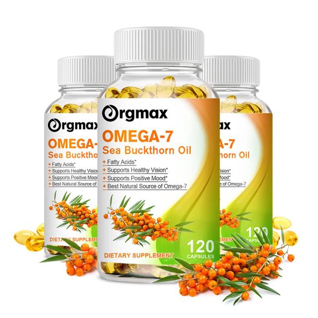 Orgmax Omega 7 Sea Buckthorn Capsules Fatty Acids Vitamin Minerals Relief Eyes Fatigue Boost Vision Skin Cardiovascular Health on Productcaster.