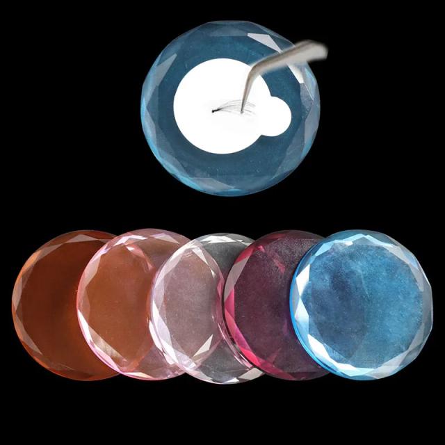 Round Crystal Jade Stone Holder High Qulity Colorful Eyelash Extension Glue Adhesive Stereo Glass Pallet Grafting Makeup Tools on Productcaster.