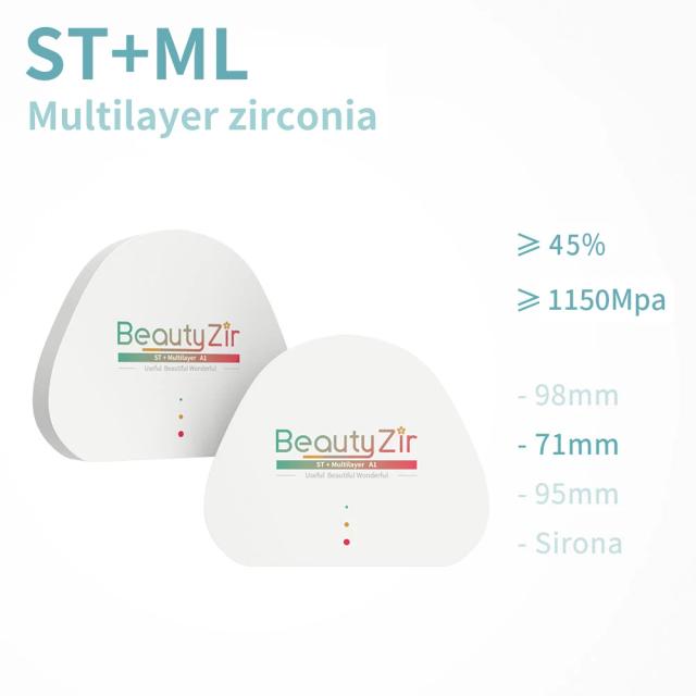 11.11 Milling Zirconia Discs Dental Lab material ST+ML 71mm Multilayer A1-D4 on Productcaster.