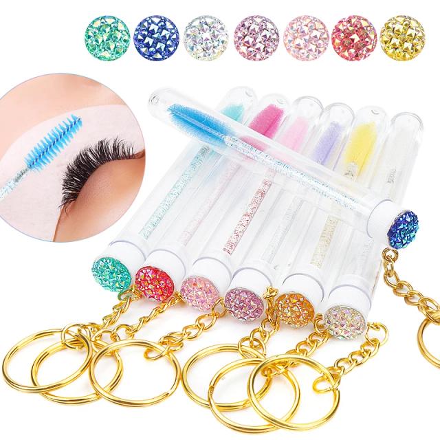 5/10 PCS Reusable key Ring Tube Disposable Eyelash Eyebrow Brush Replaceable Dust-proof Sparkling Broken Diamond Makeup Burshes on Productcaster.