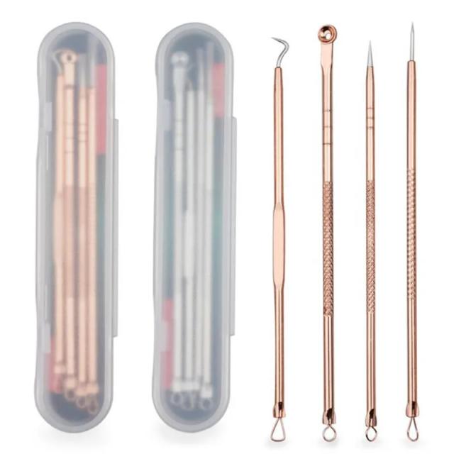 4pc/set Acne Blemish Remover Blackhead Extractor Black Dots Cleaner Needles Set Black Spots Pore Cleanser Tool Rose Gold Sliver on Productcaster.