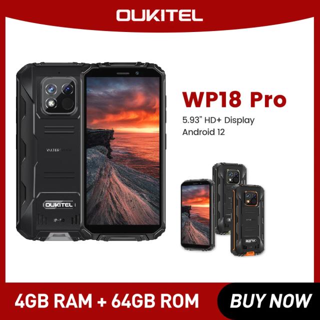 OUKITEL WP18 Pro Rugged Phone 12500mAh Android 12 4GB+64GB Mobile Phone 5.93'' HD+ Display 13MP Camera Smartphone on Productcaster.