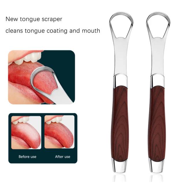 Stainless Steel Wood Grain Tongue Scraper Tongue Coating Cleaner Tongue Coating Brush Oral Tongue Cleaner Tool Fresh Breath on Productcaster.