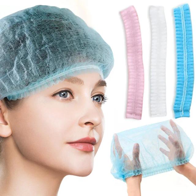 100pcs/Pack Disposable Shower Cap Elastic Hair Head Covers Waterproof Non-woven Bath Hat for Extension Clear Kitchen on Productcaster.