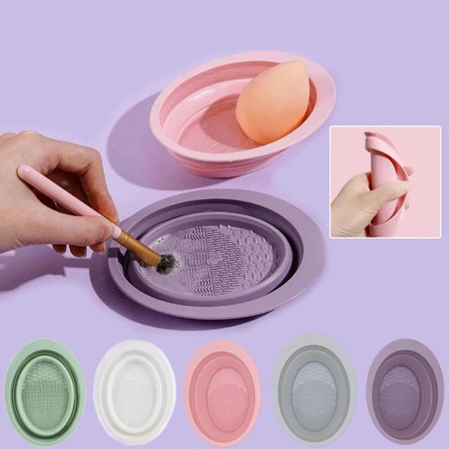 Soft Silicone Makeup Brush Folding Cleaning Bowl Cleaning Mat Cosmetic Eyeshadow Brush Cleaner Scrubber Box Cleaning Tools on Productcaster.