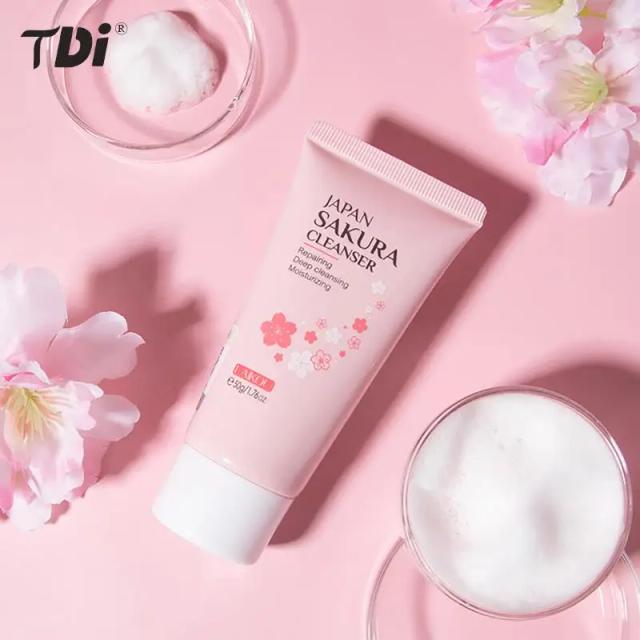 1pcs Sakura Gentle Cleansing Facial Cleanser Shrink Pores Deep Clean Oil Control Remove Blackhead Moisturizing Skin Care on Productcaster.