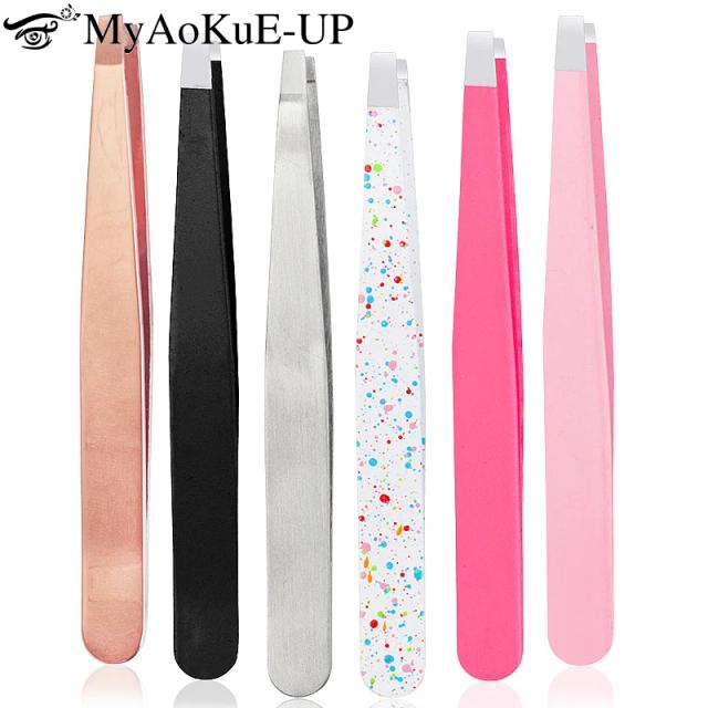 1pcs Eyebrow Tweezer Colorful Hair Beauty Fine Hairs Puller Stainless Steel Slanted Eye Brow Clips Removal Makeup Tools on Productcaster.