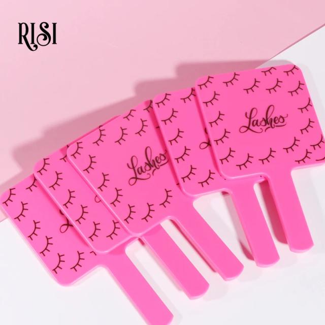 RISI Lovely Private LOGO Eyelash Extension Handheld Makeup Mirror Fashion Eyelash Mirror With Handle on Productcaster.