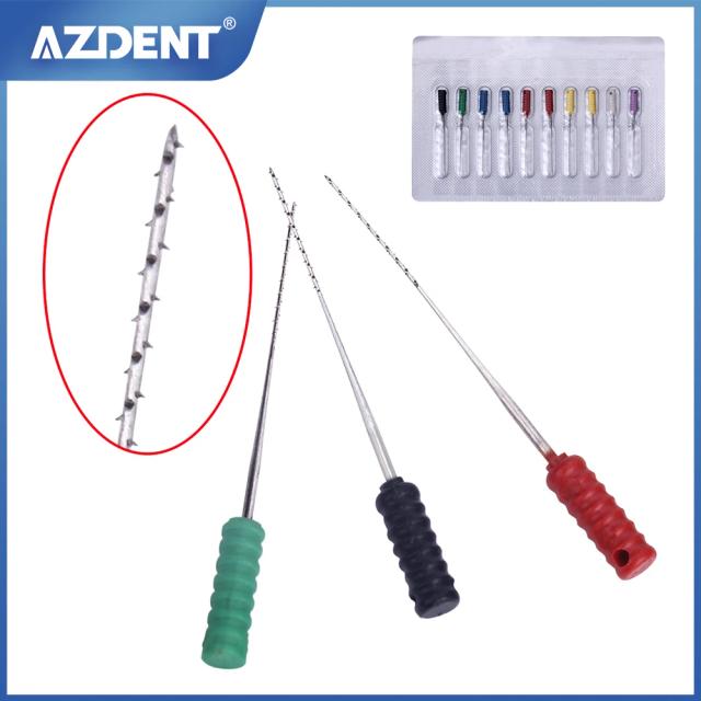 10Pcs/Pack AZDENT 25mm Dental Root Canal Files Cleaning Needle Square Broaches Barbed Broaches for Root Cleaning on Productcaster.