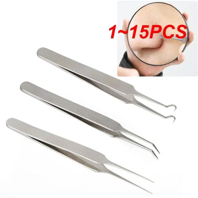 1~15PCS Stainless Steel Blackhead Acne Comedone Blemish Extractor Needle Tweezer Pimple Remover Tool 3 Designs Face Care TSLM1 on Productcaster.