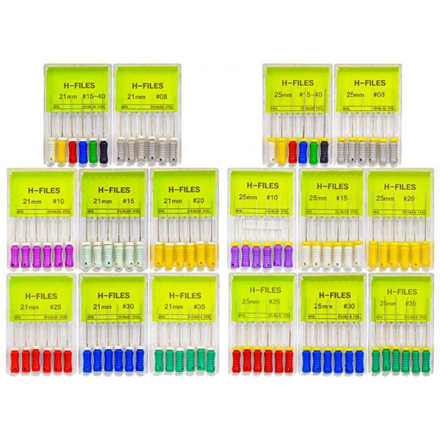 6Pcs/Pack Dental Files Hand Use H-Files 21/25mm Stainless Steel Endodontic Root Canal Files Dentist Tools Instruments on Productcaster.