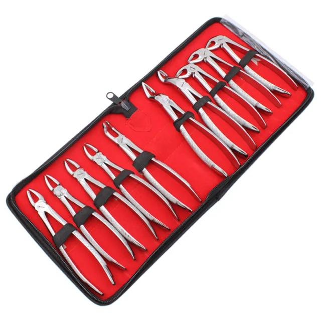 10pcs/set Adult Tooth Extracting Forceps Pliers for Adults with Toolkits Dental Surgical Extraction Instrument for Dental Clini on Productcaster.